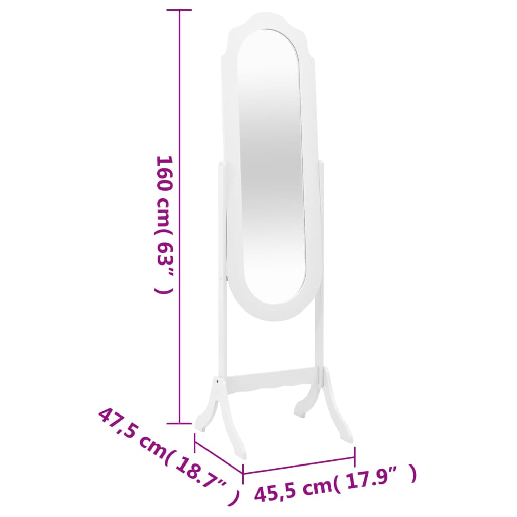 vidaXL Καθρέπτης Επιδαπέδιος Λευκός 45,5x47,5x160 εκ. Επεξ. Ξύλο