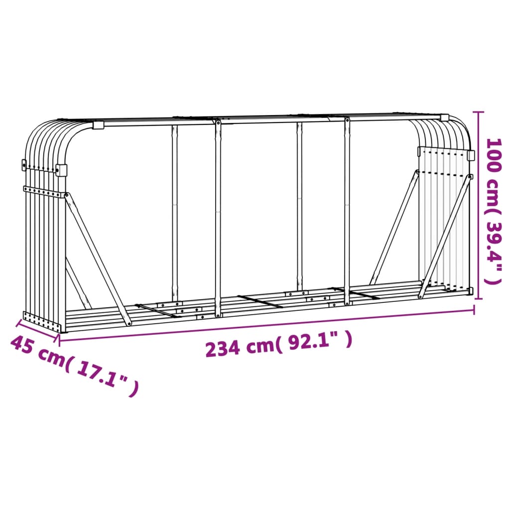 vidaXL Ξυλοθήκη Πράσινη 234 x 45 x 100 εκ. από Γαλβανισμένο Ατσάλι