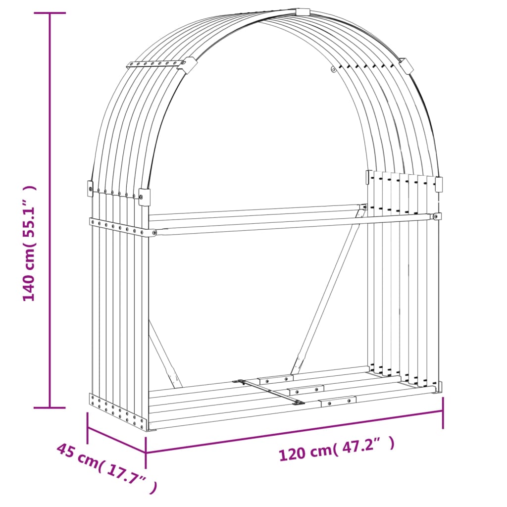 vidaXL Ξυλοθήκη Αν. Γκρι 120 x 45 x 140 εκ. από Γαλβανισμένο Ατσάλι