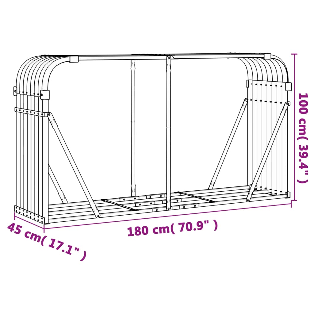 vidaXL Ξυλοθήκη Αν. Γκρι 180 x 45 x 100 εκ. από Γαλβανισμένο Ατσάλι