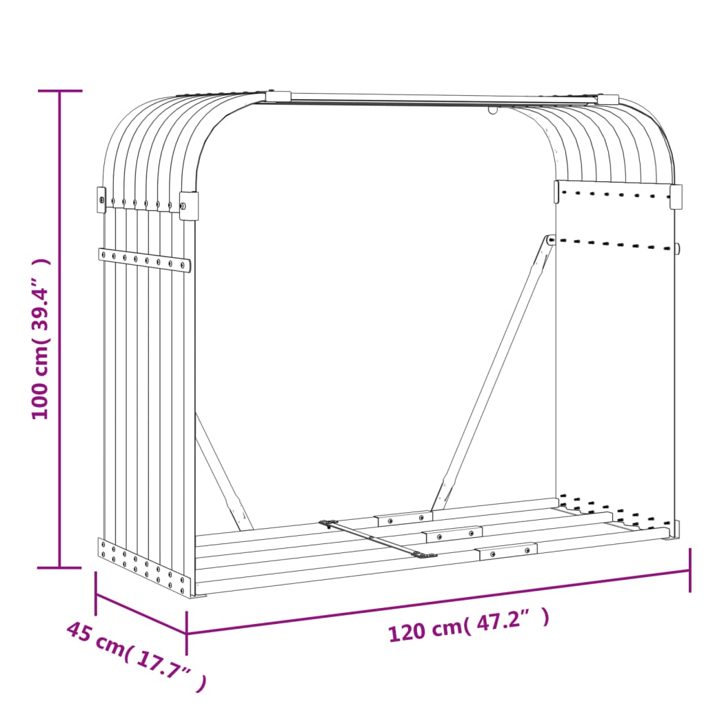 vidaXL Ξυλοθήκη Ανθρακί 120x45x100 εκ. από Γαλβανισμένο Ατσάλι