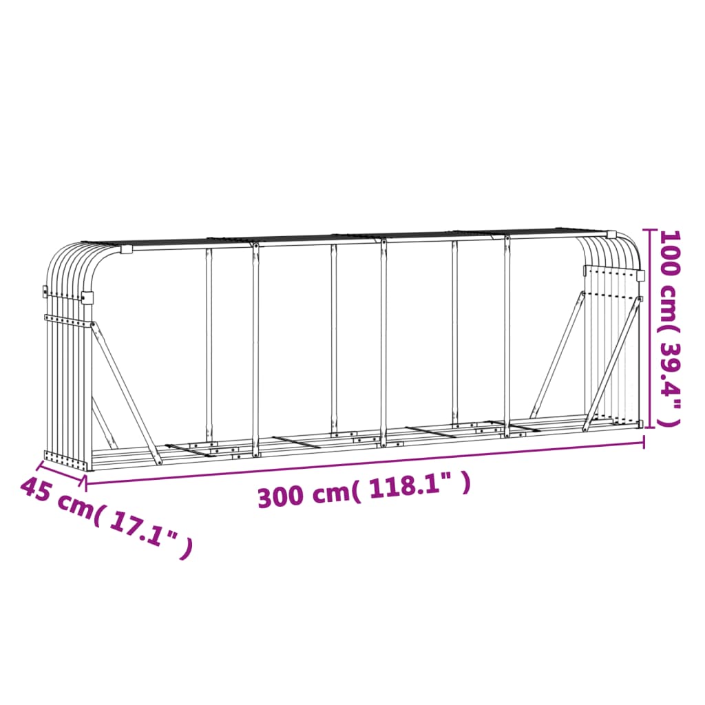 vidaXL Ξυλοθήκη Καφέ 300x45x100 εκ. από Γαλβανισμένο Ατσάλι
