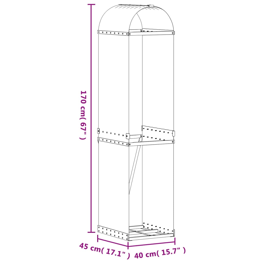 vidaXL Ξυλοθήκη Ξύλινη Όψη 40x45x170 εκ. από Γαλβανισμένο Ατσάλι