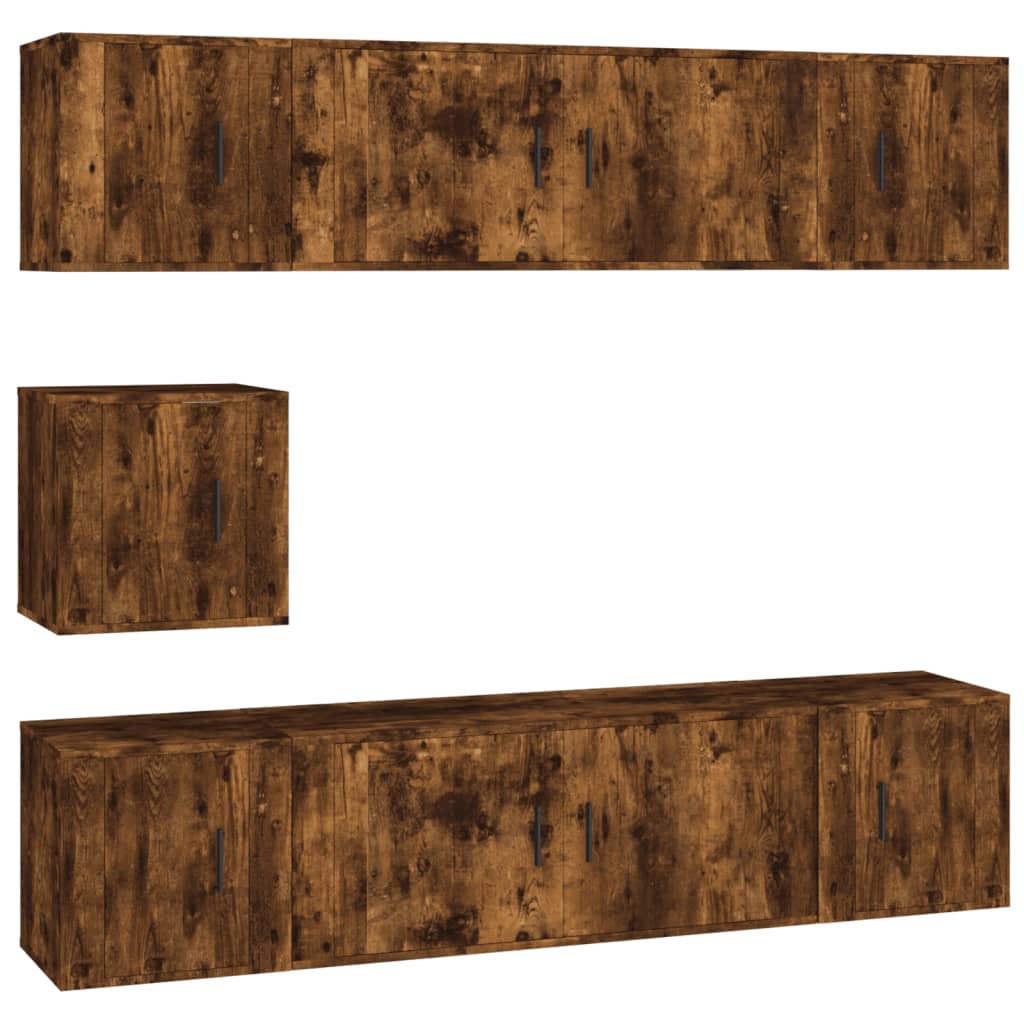 vidaXL Σετ Επίπλων Τηλεόρασης 7 Τεμαχίων Καπνιστή δρυς Επεξ. Ξύλο