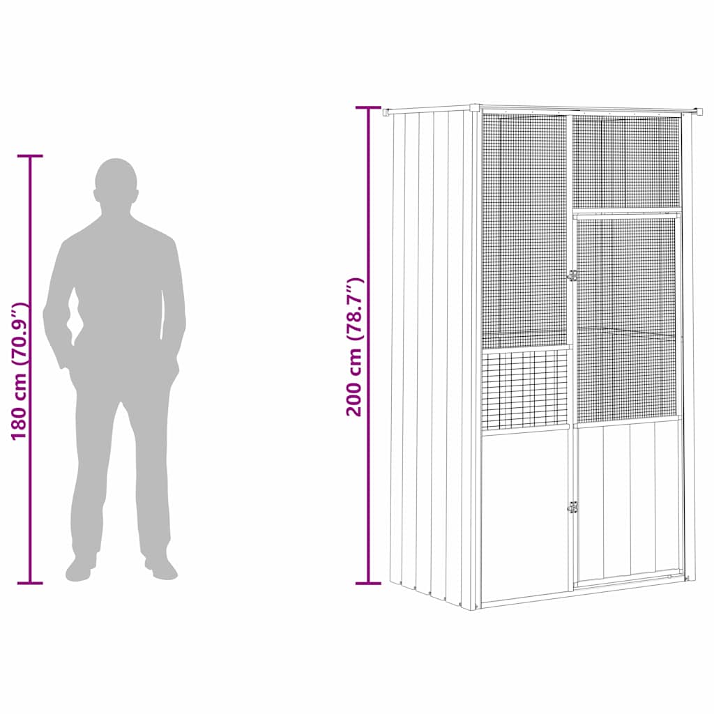 vidaXL Κλουβί Πουλιών Γκρι 115x78x200 εκ. από Γαλβανισμένο Χάλυβα