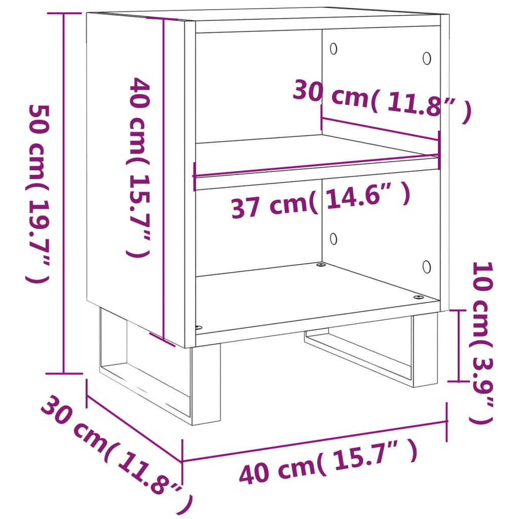 vidaXL Κομοδίνο Καπνιστή Δρυς 40x30x50 εκ. από Επεξεργασμένο Ξύλο