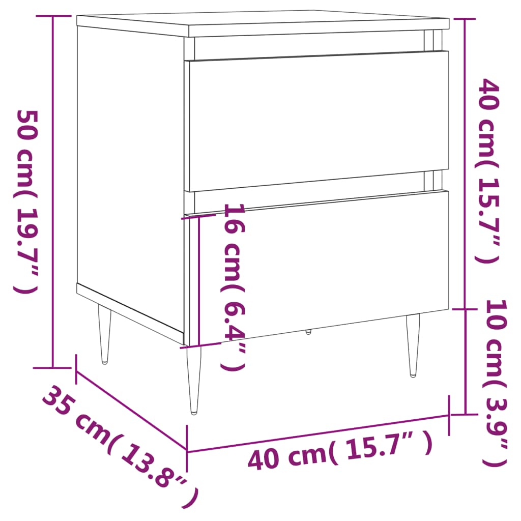 vidaXL Κομοδίνα 2 τεμ. Καφέ Δρυς 40x35x50 εκ. από Επεξεργασμένο Ξύλο