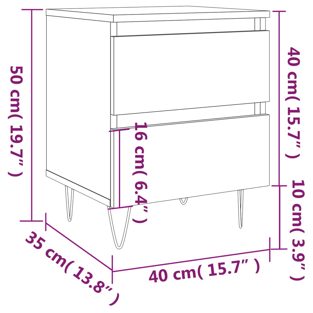 vidaXL Κομοδίνα 2 τεμ. Γκρι Σκυροδ. 40x35x50 εκ. Επεξεργασμένο Ξύλο
