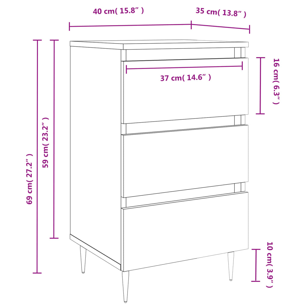 vidaXL Κομοδίνα 2 τεμ. Γκρι Sonoma 40x35x69 εκ. από Επεξεργασμένο Ξύλο