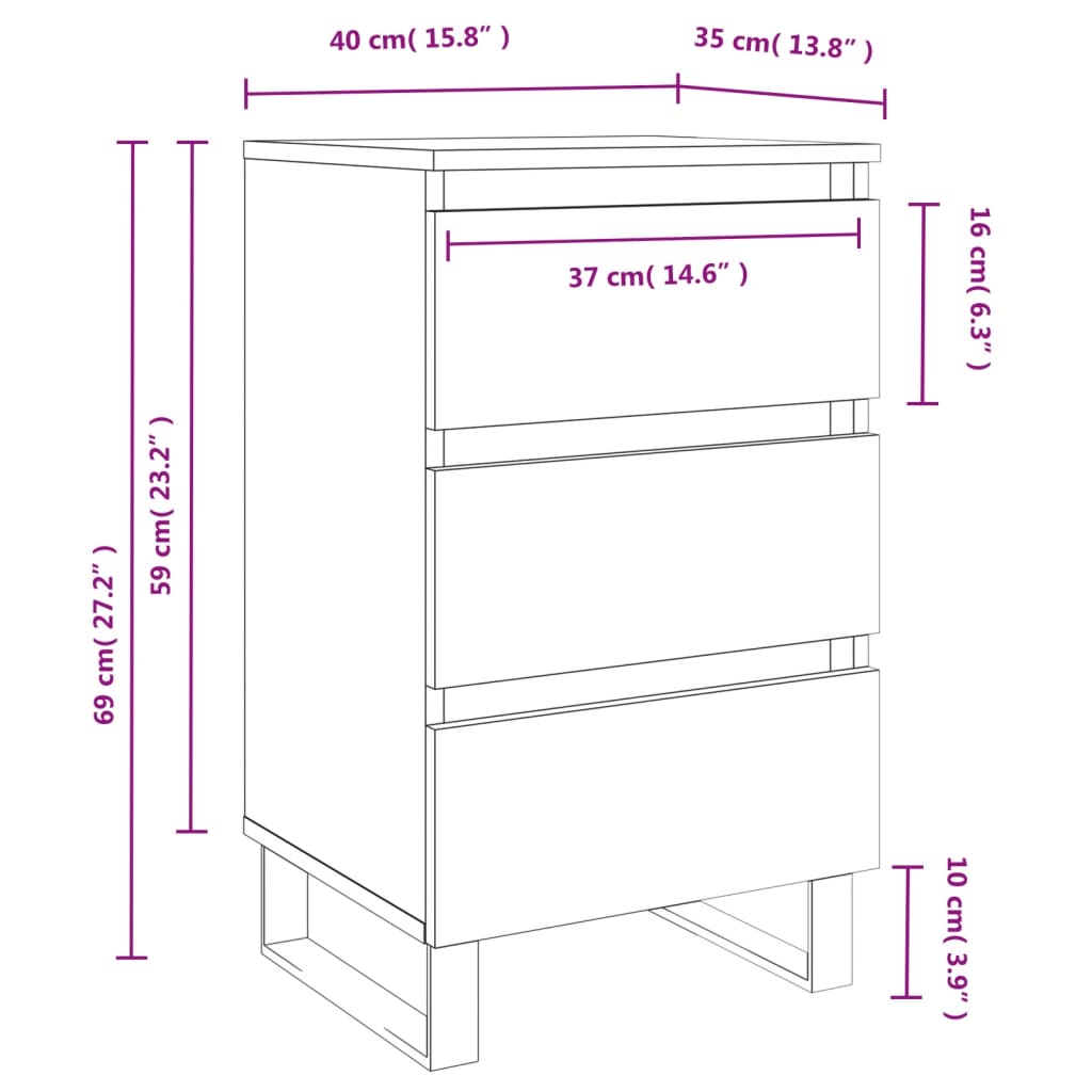 vidaXL Κομοδίνα 2 τεμ. Λευκά 40 x 35 x 69 εκ. από Επεξεργασμένο Ξύλο
