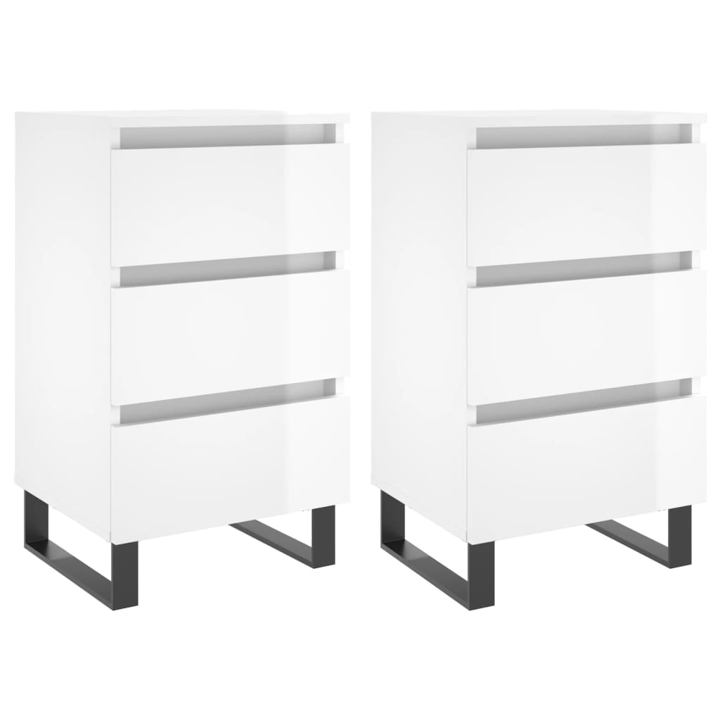 vidaXL Κομοδίνα 2 τεμ. Γυαλ. Λευκό 40x35x69 εκ. Επεξεργασμένο Ξύλο