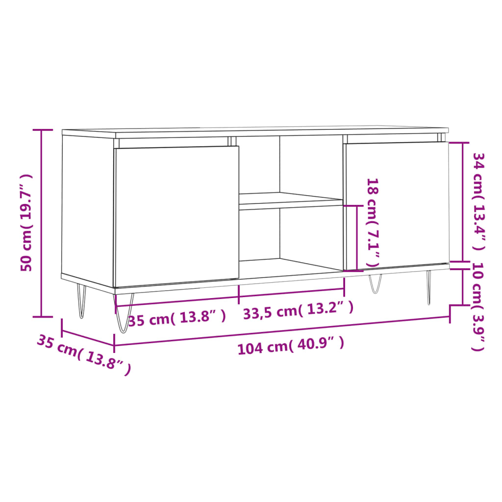 vidaXL Έπιπλο Τηλεόρασης Γκρι Σκυροδ. 104 x 35 x 50 εκ. Επεξεργ. Ξύλο
