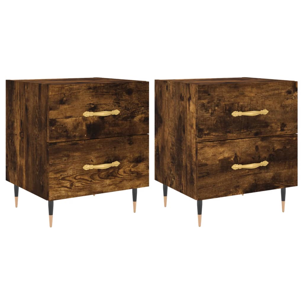 vidaXL Κομοδίνα 2 τεμ. Καπνιστή Δρυς 40 x 35 x 47,5 εκ. Επεξεργ. Ξύλο