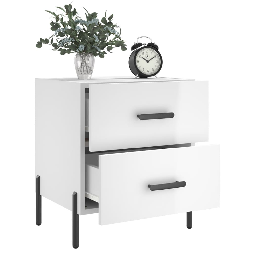 vidaXL Κομοδίνα 2 τεμ Γυαλ. Λευκό 40 x 35 x 47,5 εκ. από Επεξεργ. Ξύλο