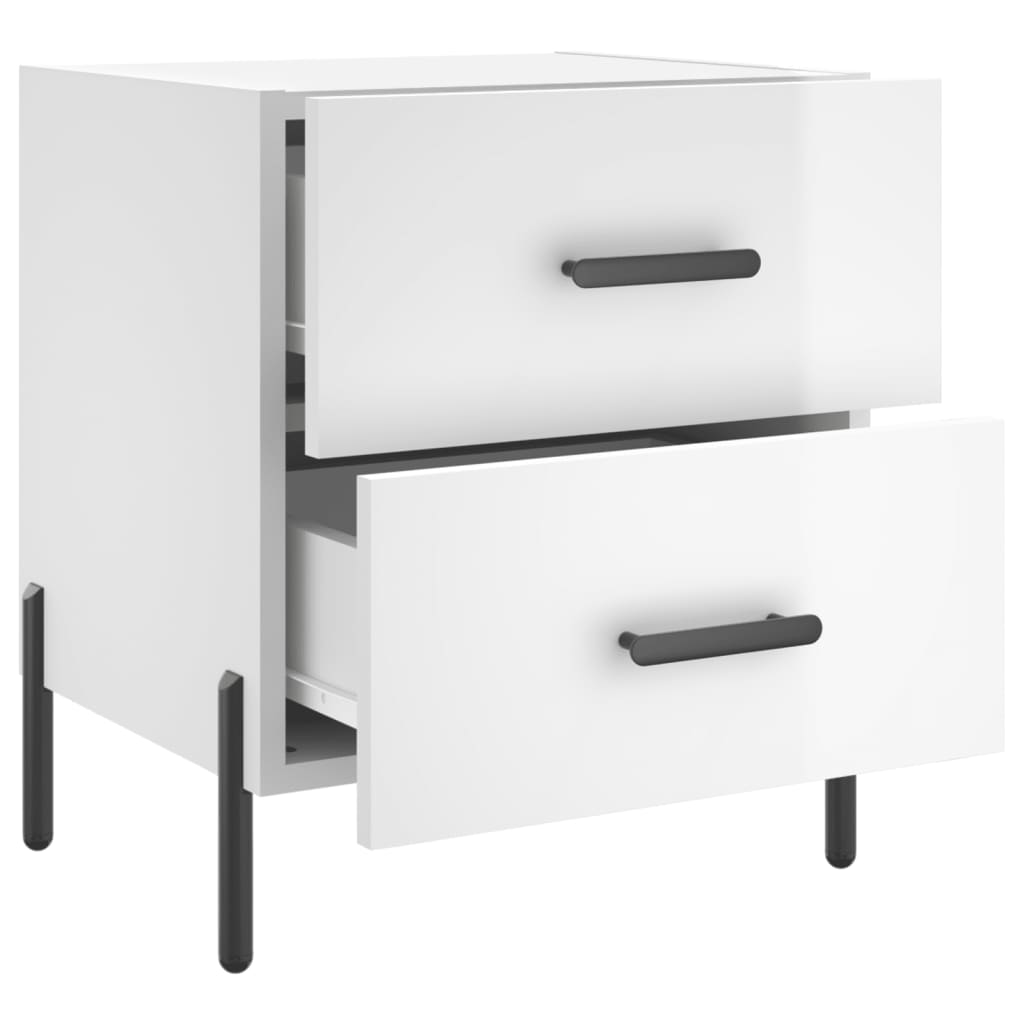 vidaXL Κομοδίνα 2 τεμ Γυαλ. Λευκό 40 x 35 x 47,5 εκ. από Επεξεργ. Ξύλο