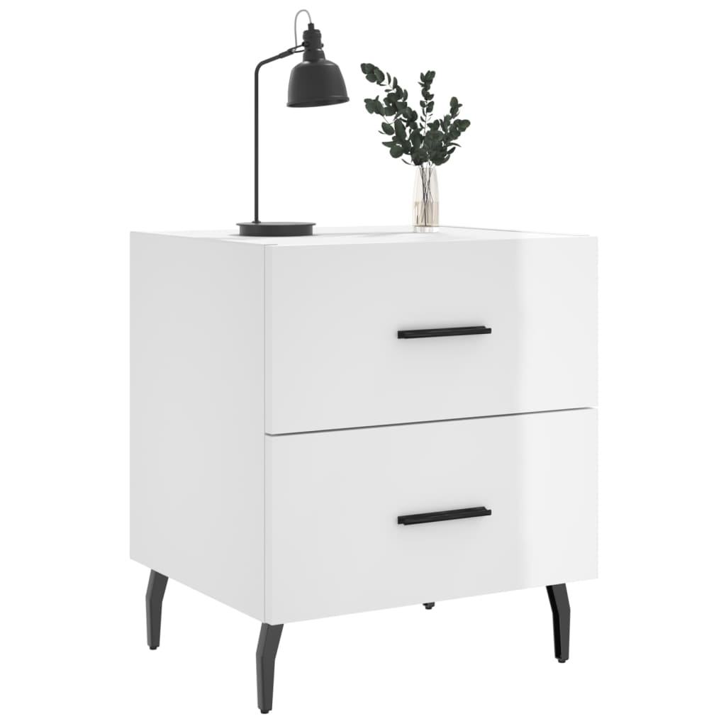 vidaXL Κομοδίνα 2 τεμ. Γυαλ. Λευκό 40x35x47,5 εκ. Επεξεργασμένο Ξύλο