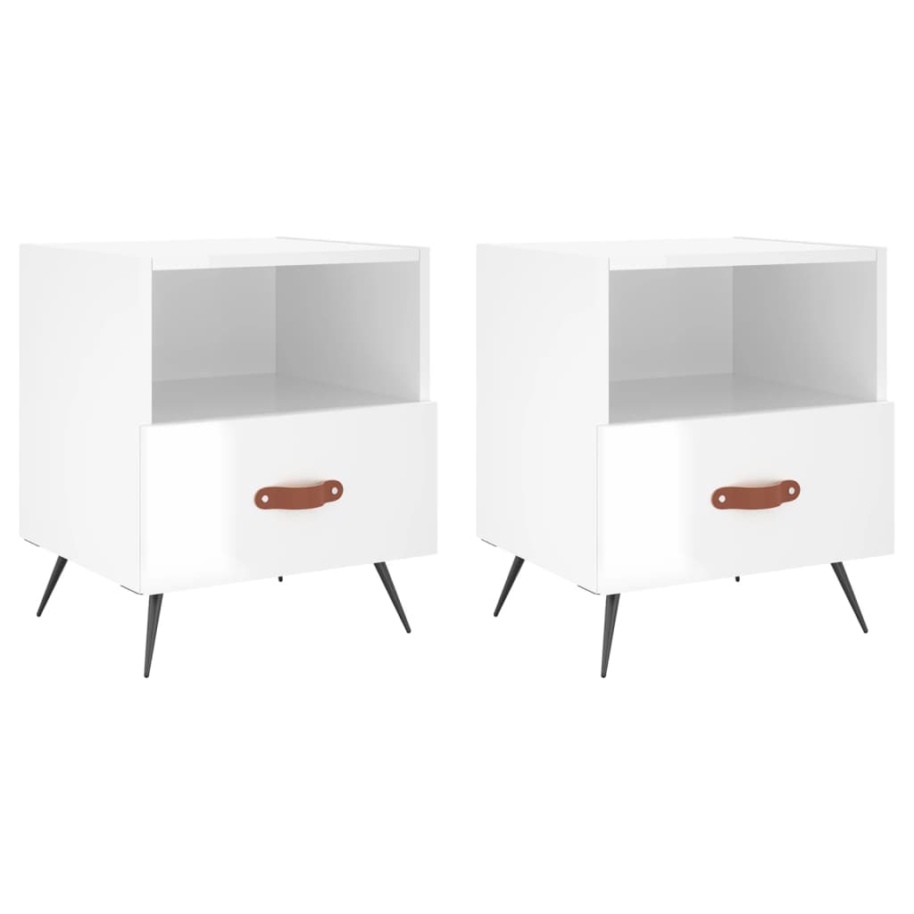 vidaXL Κομοδίνα 2 τεμ. Γυαλ. Λευκό 40x35x47,5 εκ. Επεξεργασμένο Ξύλο