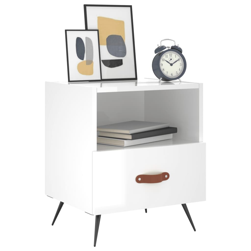 vidaXL Κομοδίνα 2 τεμ. Γυαλ. Λευκό 40x35x47,5 εκ. Επεξεργασμένο Ξύλο