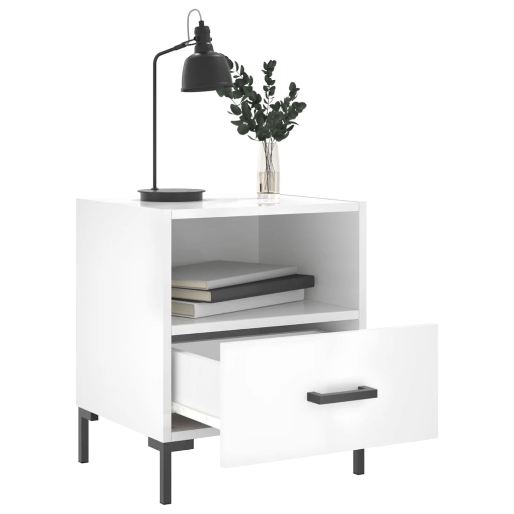 vidaXL Κομοδίνα 2 τεμ. Γυαλ. Λευκό 40x35x47,5 εκ. Επεξεργασμένο Ξύλο