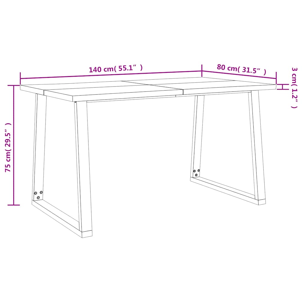vidaXL Τραπεζαρία με Φυσικό Περίγραμμα 140x80x75 εκ Μασίφ Ξύλο Ακακίας