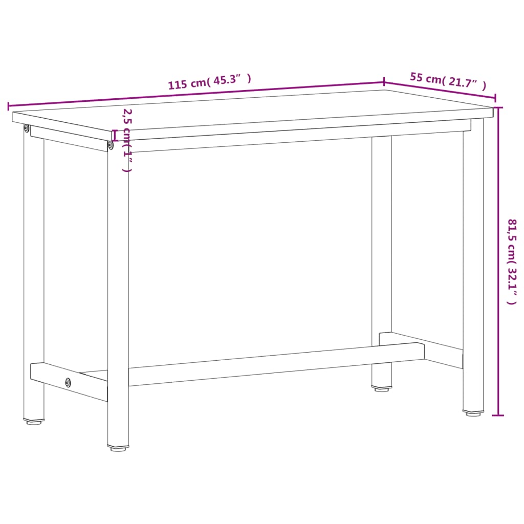 vidaXL Πάγκος Εργασίας 115x55x81,5εκ. από Μασίφ Ξύλο Οξιάς και Μέταλλο