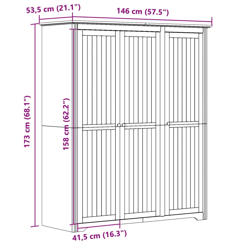 vidaXL Ντουλάπα BODO Λευκή/Καφέ 146x53,5x173 εκ. Μασίφ Ξύλο Πεύκου