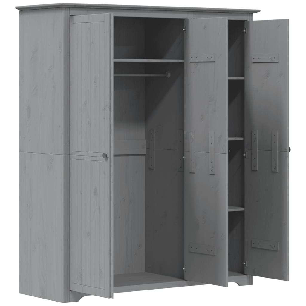 vidaXL Ντουλάπα BODO Γκρι 146x53,5x173 εκ. από Μασίφ Ξύλο Πεύκου
