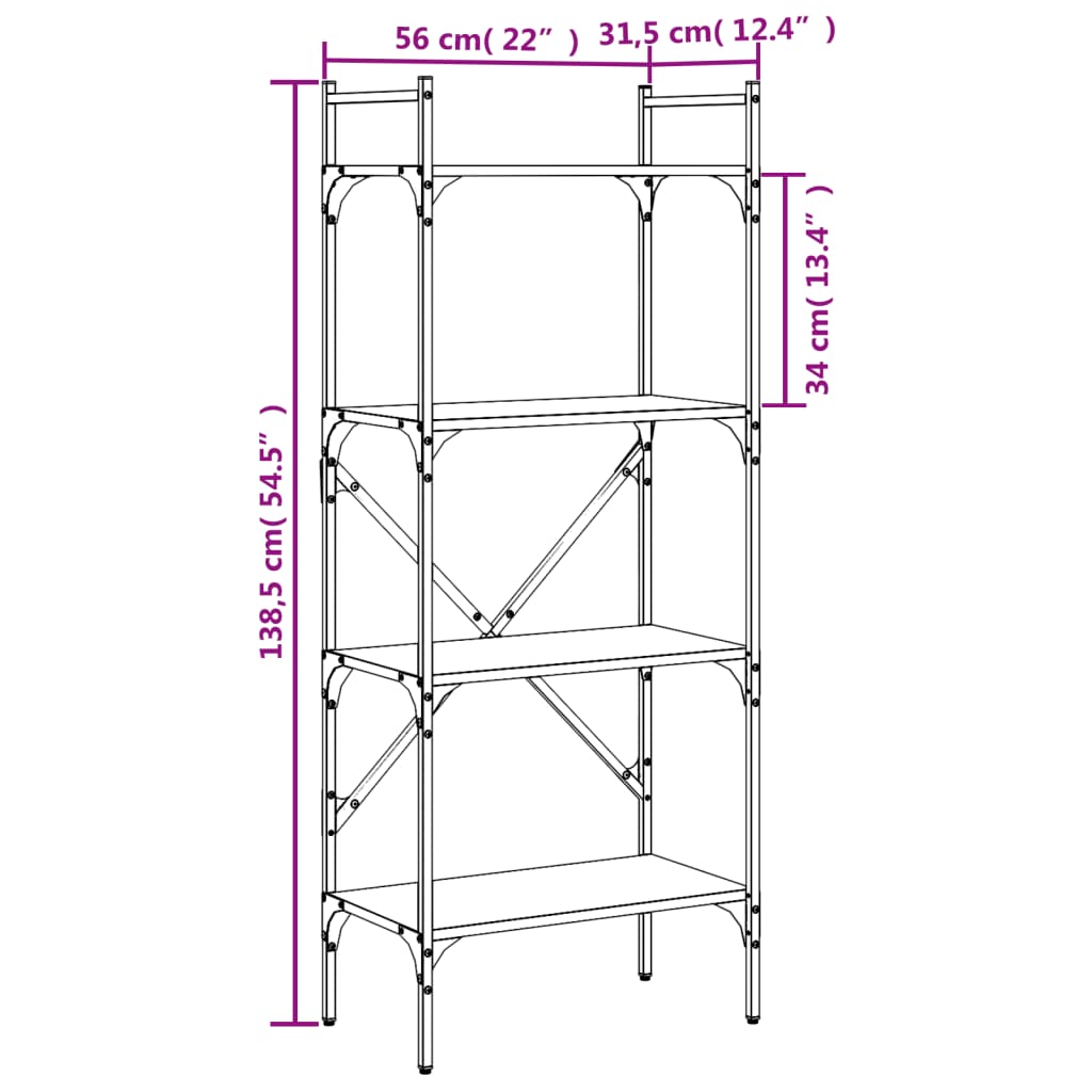 vidaXL Βιβλιοθήκη 4 Επιπέδων Καφέ Δρυς 56x31,5x138,5 εκ. Επεξεργ. Ξύλο