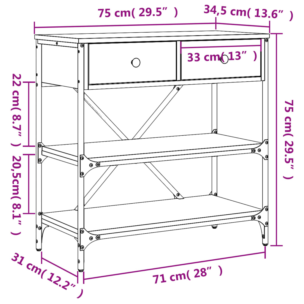 vidaXL Τραπέζι Κονσόλα Γκρι Sonoma 75x34,5x75 εκ. Επεξεργασμένο Ξύλο