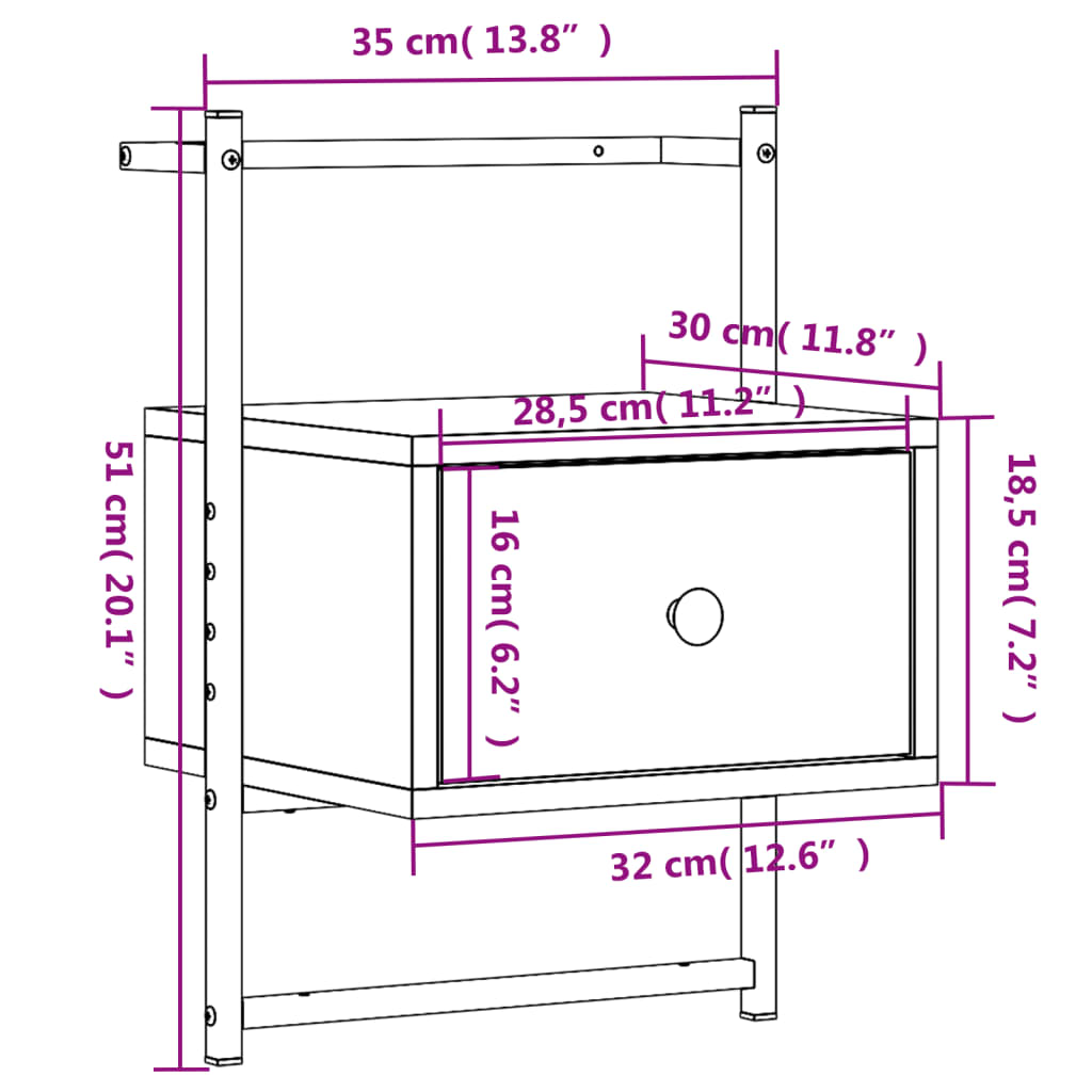 vidaXL Κομοδίνα Επιτοίχια 2 τεμ. Sonoma Δρυς 35x30x51 εκ Επεξεργ. Ξύλο