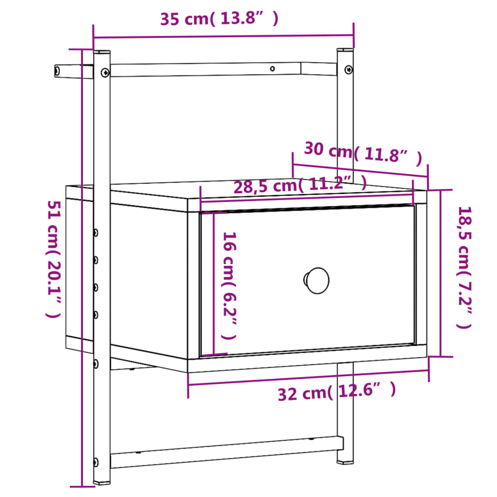 vidaXL Κομοδίνα Επιτοίχια 2 τεμ. Καφέ Δρυς 35x30x51 εκ. Επεξ. Ξύλο