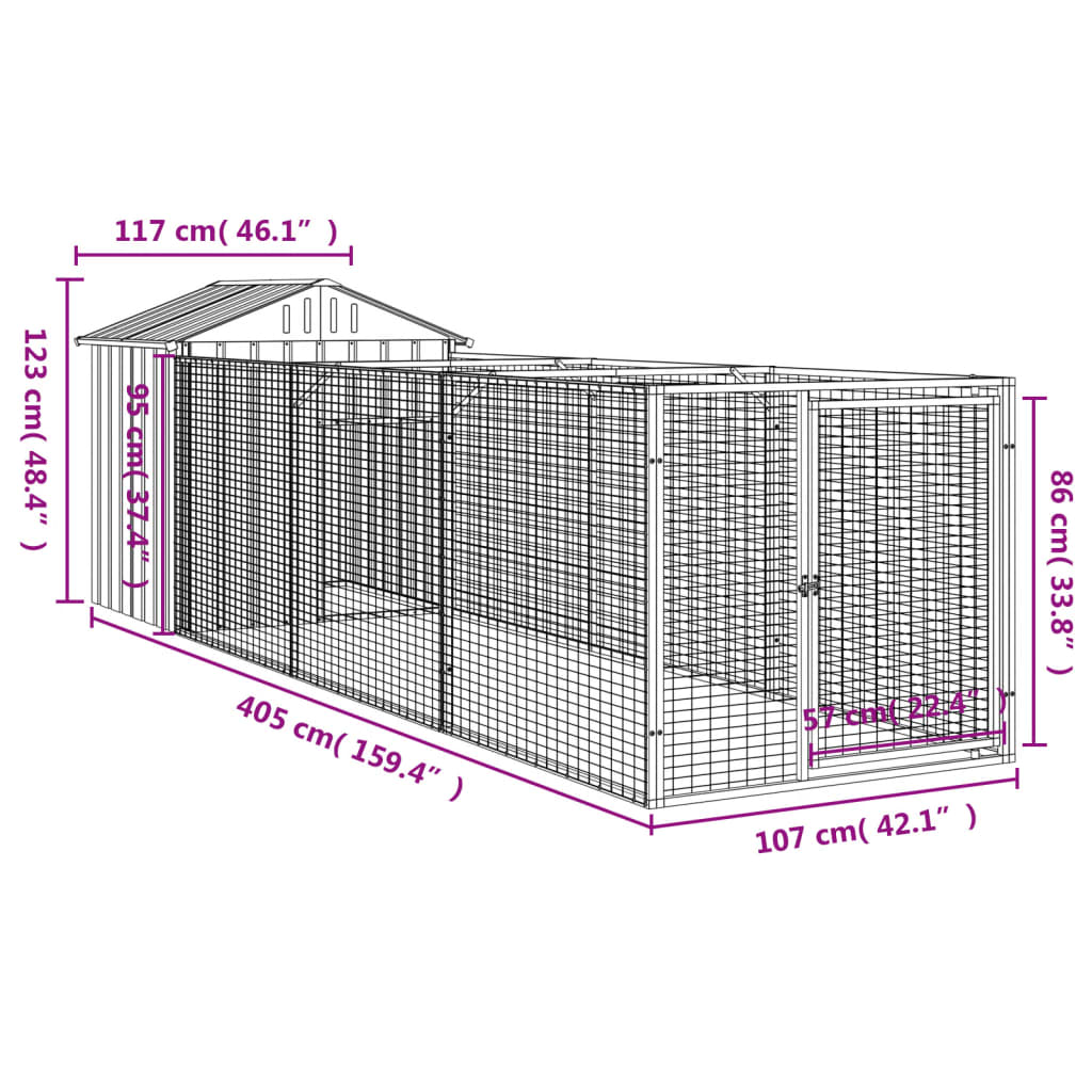 vidaXL Σπιτάκι Σκύλου με Οροφή Ανθρακί 117x405x123 εκ. Γαλβαν. Χάλυβας