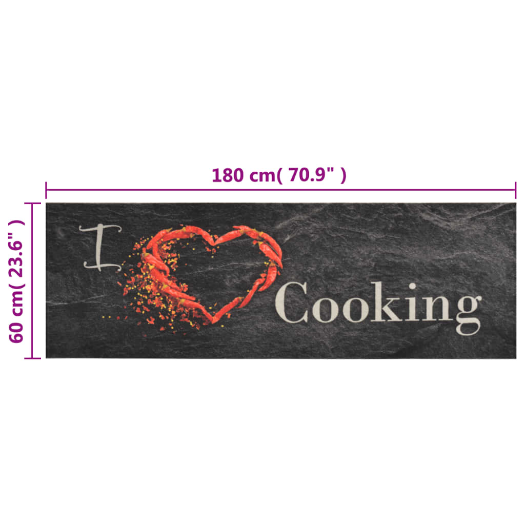 vidaXL Χαλί Κουζίνας Πλενόμενο Επιγρ. Cooking Μαύρο 60x180 εκ. Βελούδο