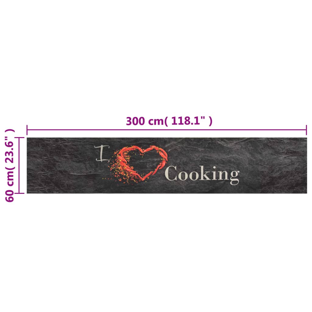 vidaXL Χαλί Κουζίνας Πλενόμενο Μαύρο Επιγρ. Cooking 60x300 εκ. Βελούδο