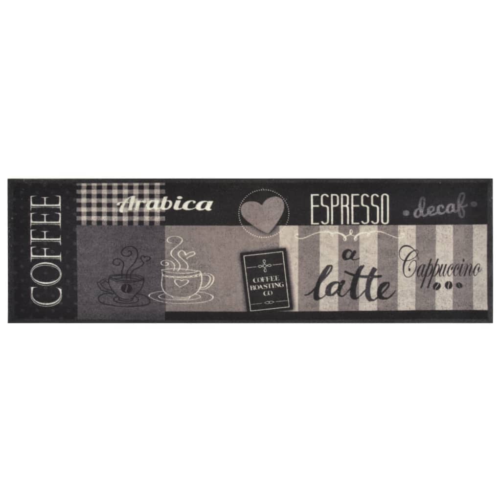 vidaXL Χαλί Κουζίνας Πλενόμενο Μαύρο Επιγραφή Coffee 45x150 εκ Βελούδο