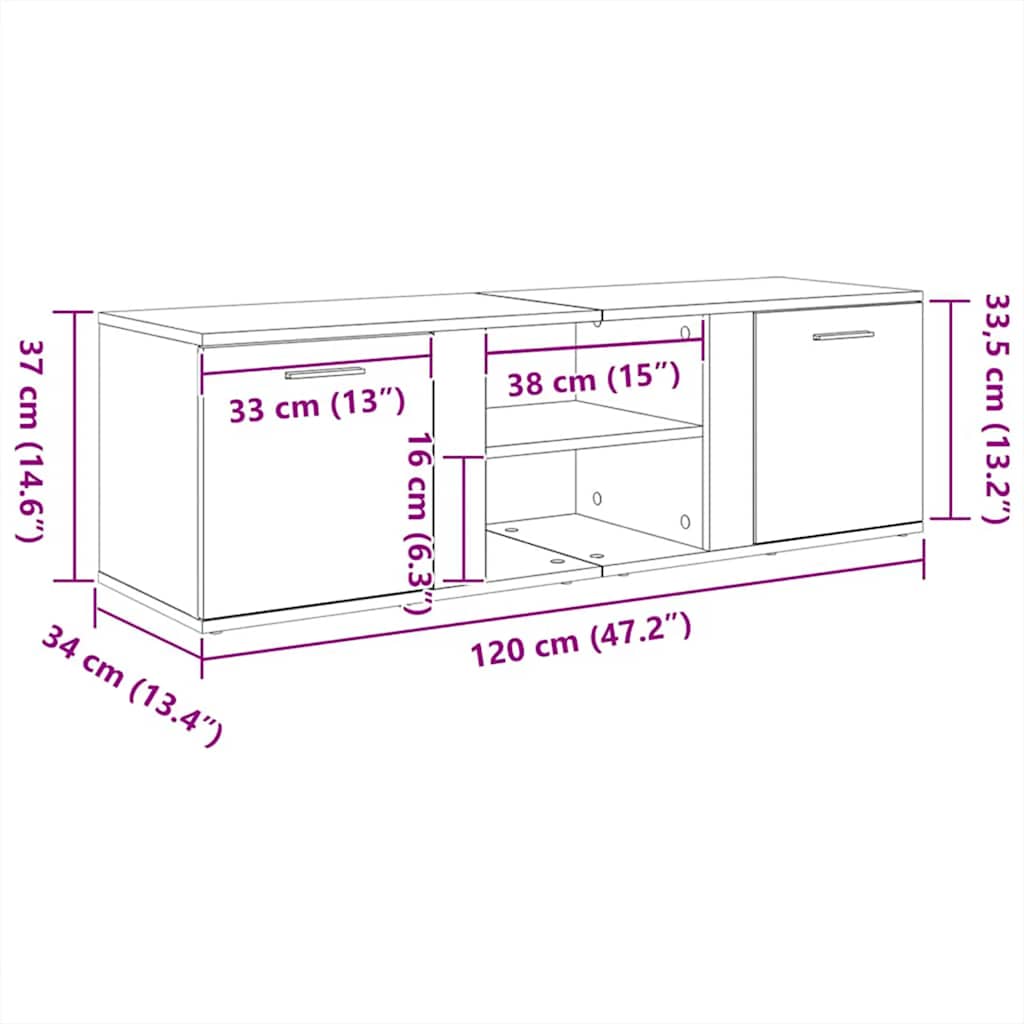 vidaXL Έπιπλο Τηλεόρασης Γκρι Sonoma 120 x 34 x 37 εκ. από Επεξ. Ξύλο