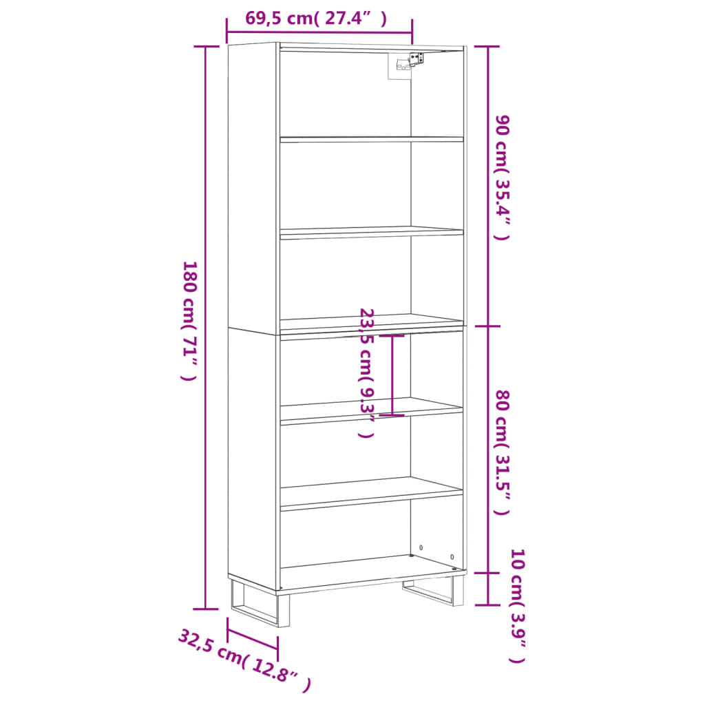 vidaXL Ντουλάπι Γκρι Σκυροδέματος 69,5x32,5x180 εκ. Επεξεργασμένο Ξύλο