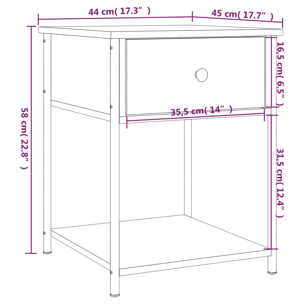 vidaXL Κομοδίνο Καφέ Δρυς 44 x 45 x 58 εκ. από Επεξεργασμένο Ξύλο