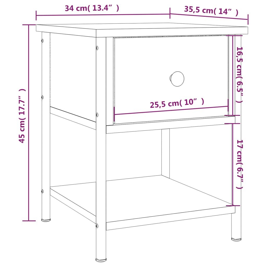 vidaXL Κομοδίνo Μαύρο 34 x 35,5 x 45 εκ. από Επεξεργασμένο Ξύλο