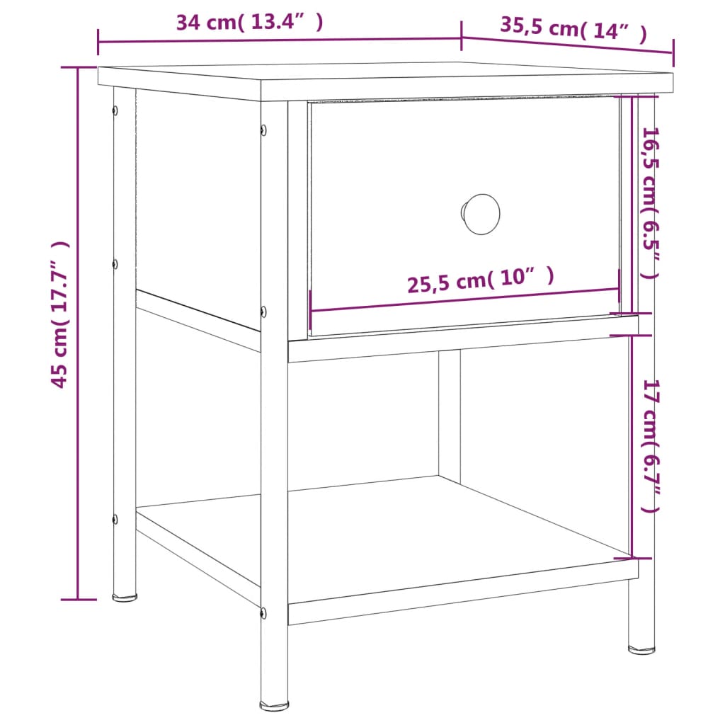 vidaXL Κομοδίνο Sonoma Δρυς 34 x 35,5 x 45 εκ. από Επεξεργασμένο Ξύλο