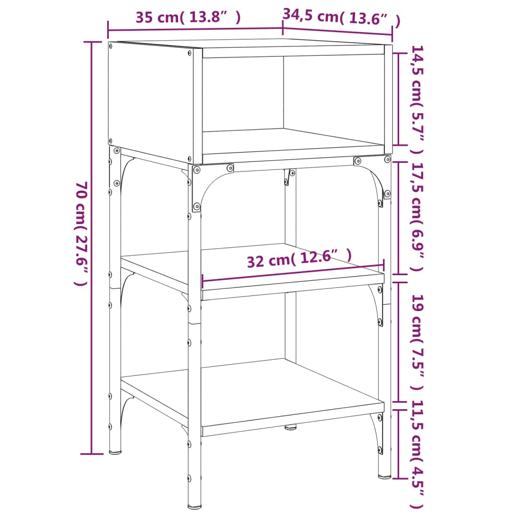 vidaXL Κομοδίνο Καφέ Δρυς 35 x 34,5 x 70 εκ. από Επεξεργασμένο Ξύλο