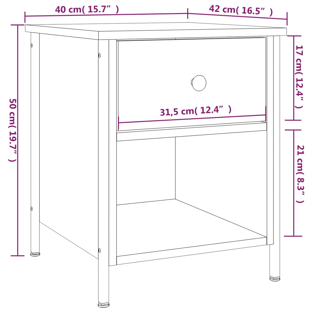 vidaXL Κομοδίνο Γκρι Sonoma 40 x 42 x 50 εκ. από Επεξεργασμένο Ξύλο