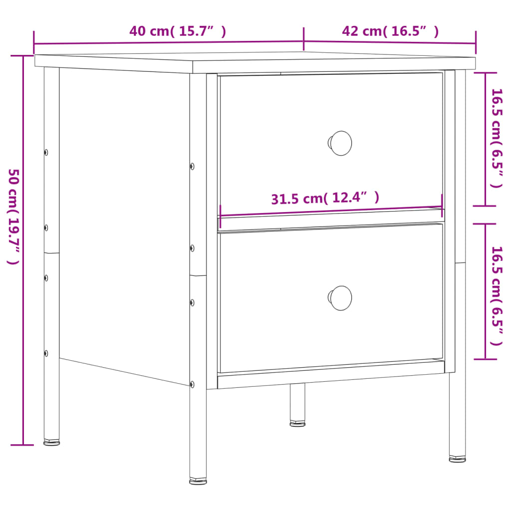 vidaXL Κομοδίνο Μαύρο 40 x 42 x 50 εκ. από Επεξεργασμένο Ξύλο