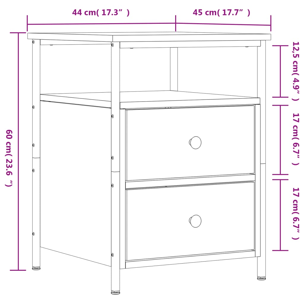vidaXL Κομοδίνο Sonoma Δρυς 44 x 45 x 60 εκ. από Επεξεργασμένο Ξύλο