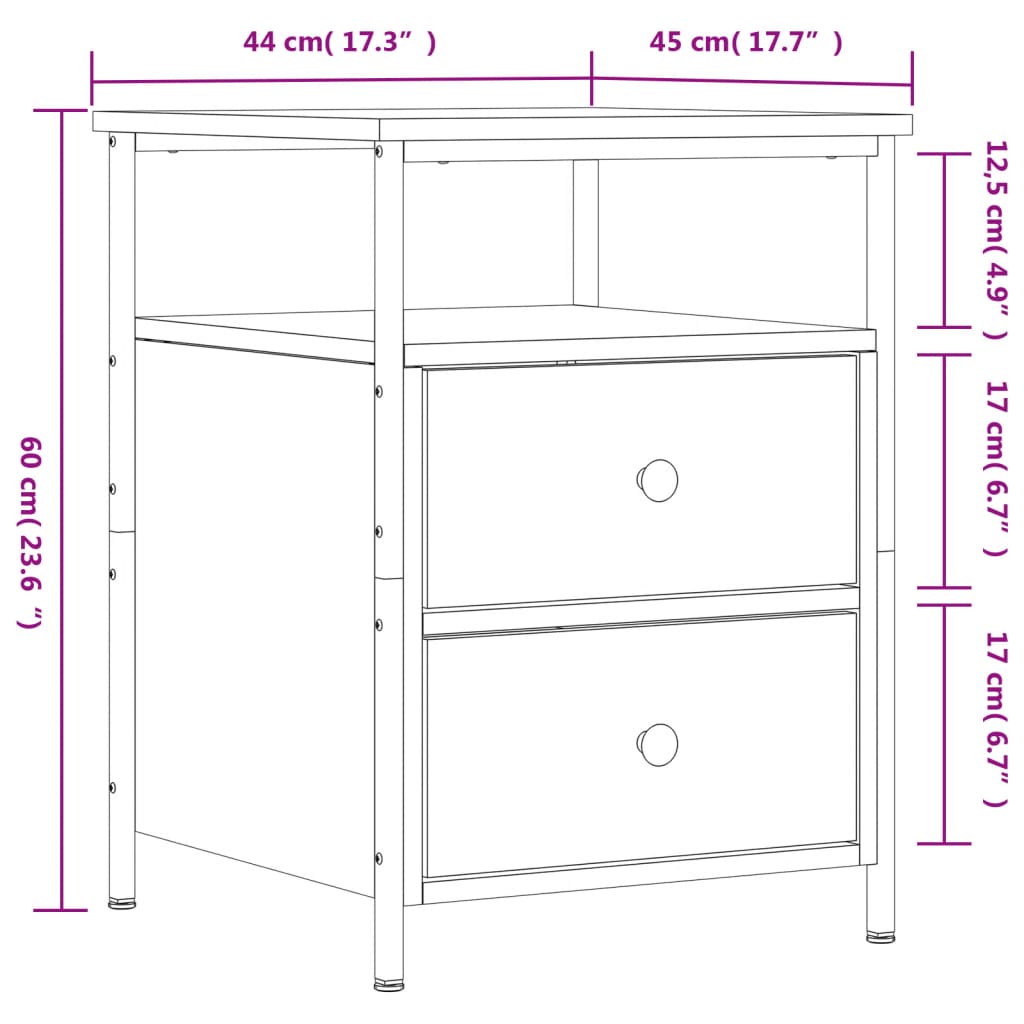vidaXL Κομοδίνο Καφέ Δρυς 44 x 45 x 60 εκ. από Επεξεργασμένο Ξύλο