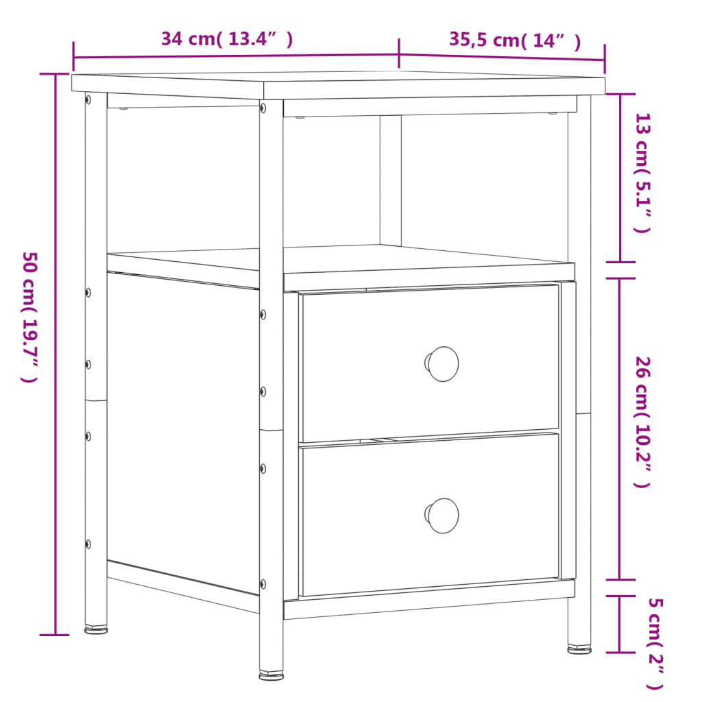 vidaXL Κομοδίνο Sonoma Δρυς 34 x 35,5 x 50 εκ. από Επεξεργασμένο Ξύλο