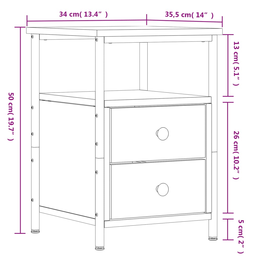 vidaXL Κομοδίνο Καπνιστή Δρυς 34 x 35,5 x 50 εκ. Επεξεργασμένο Ξύλο