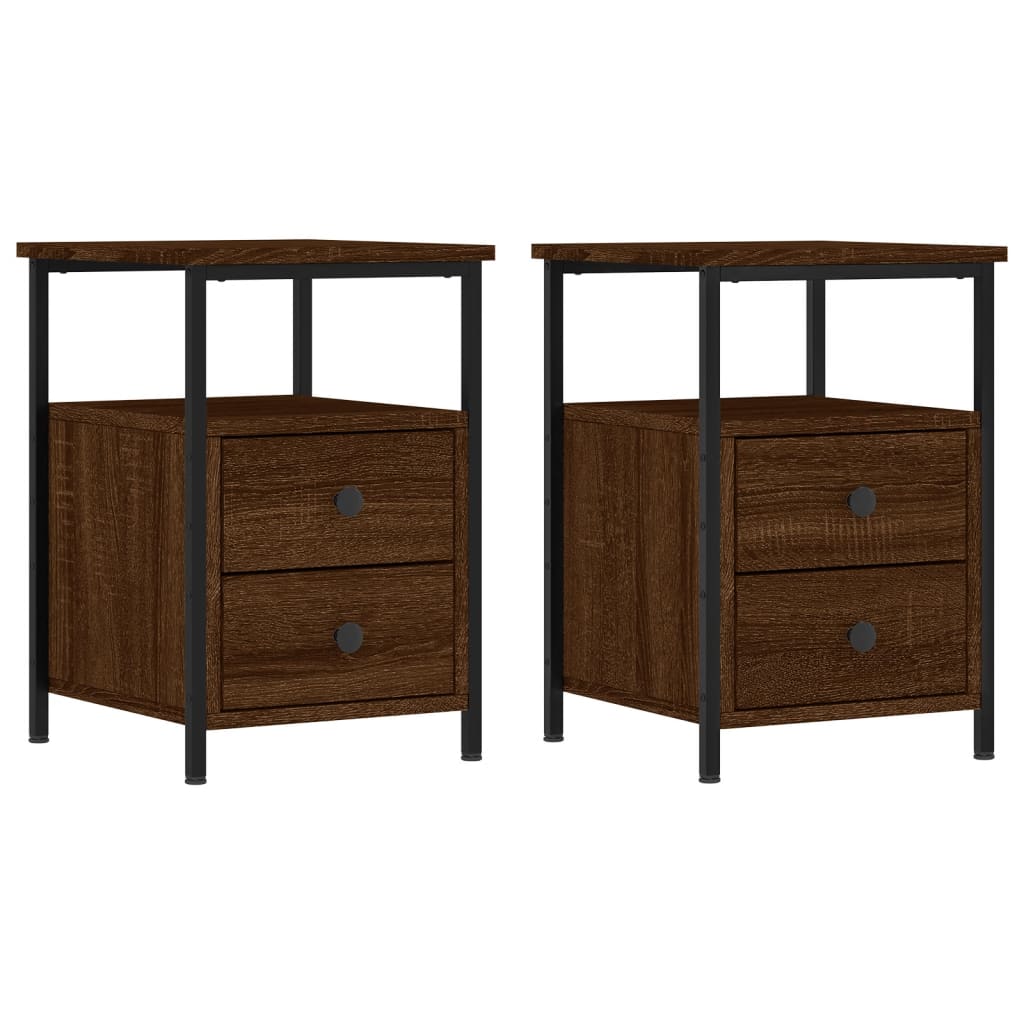 vidaXL Κομοδίνο 2 τεμ. Καφέ Δρυς 34 x 35,5 x 50 εκ. από Επεξεργ. Ξύλο
