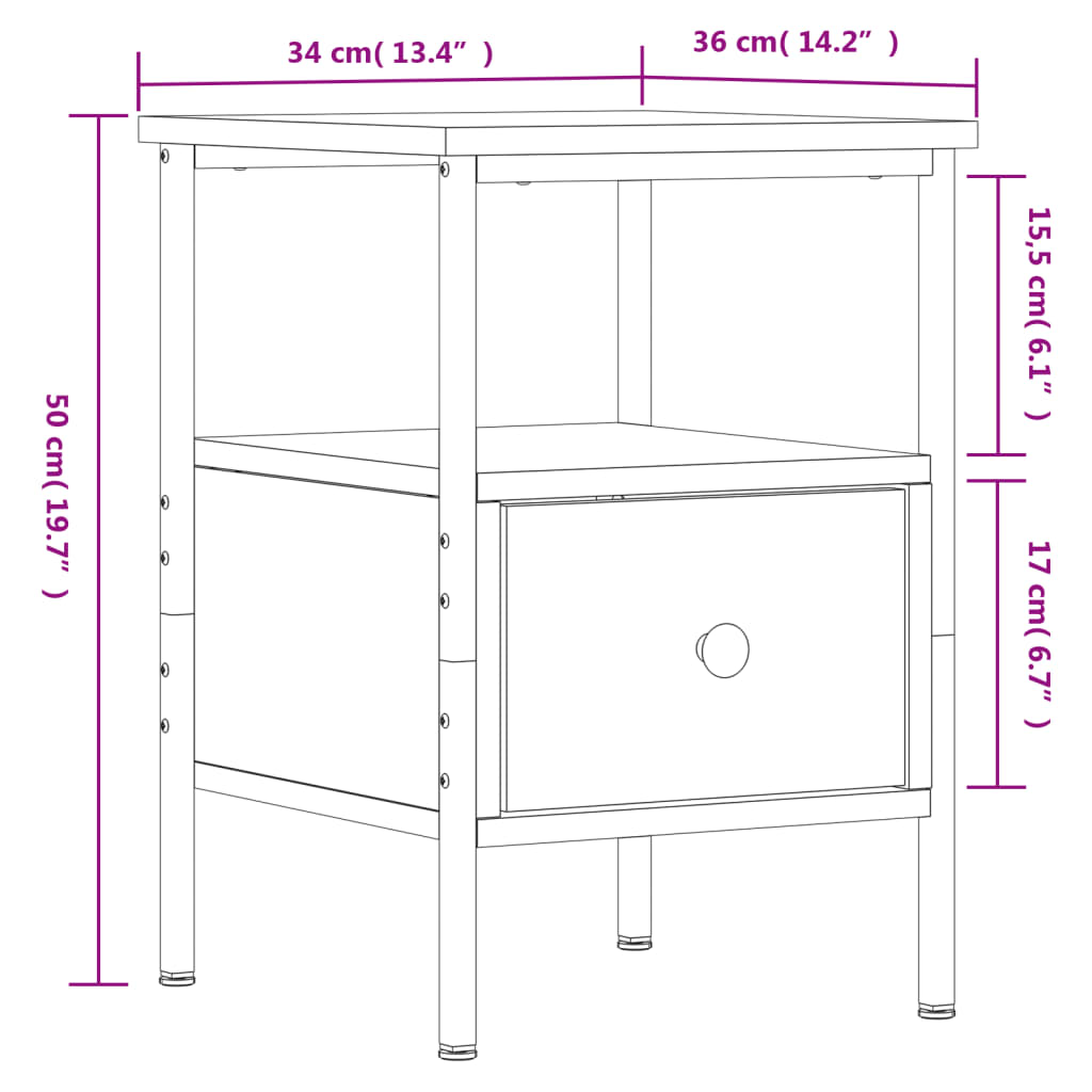 vidaXL Κομοδίνο Sonoma Δρυς 34 x 36 x 50 εκ. από Επεξεργασμένο Ξύλο