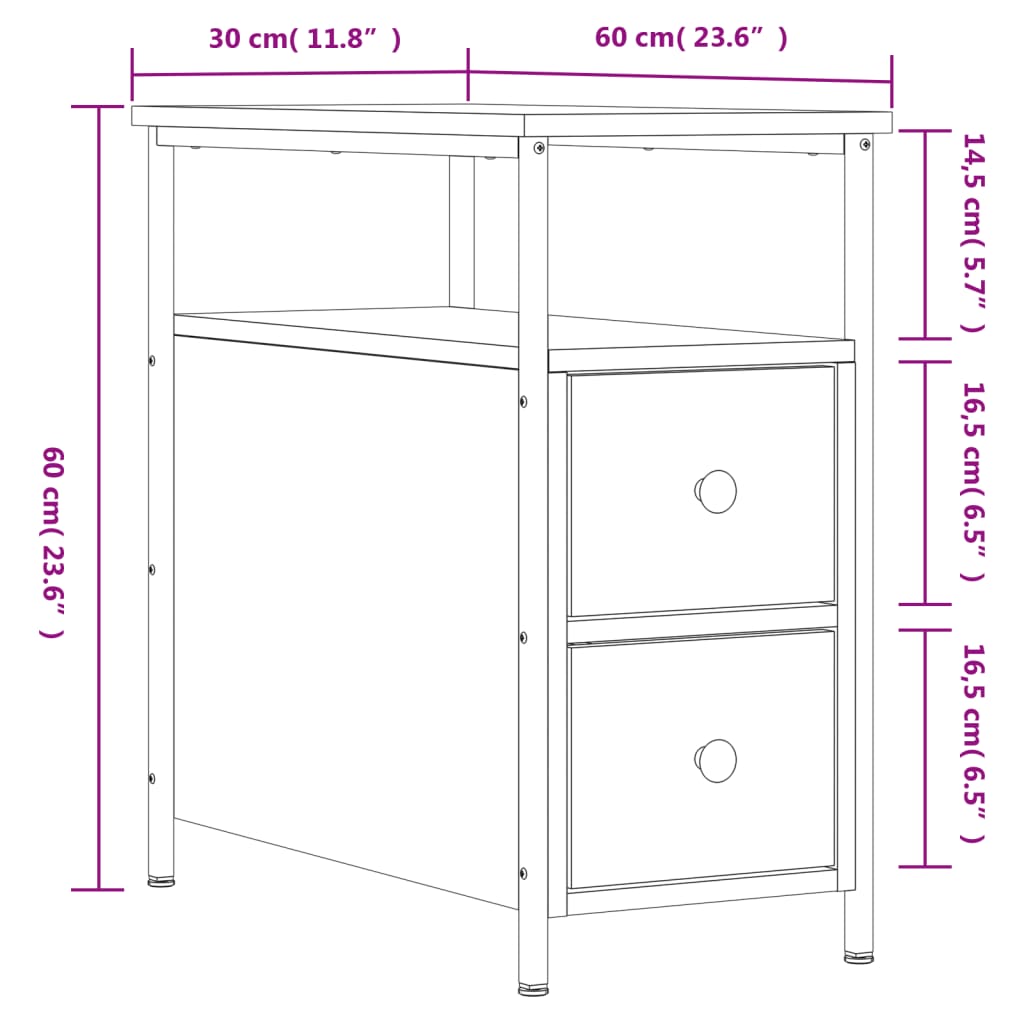 vidaXL Κομοδίνο Μαύρο 30 x 60 x 60 εκ. από Επεξεργασμένο Ξύλο